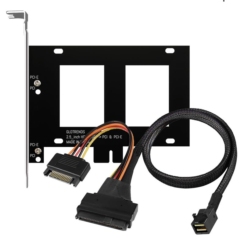 GLOTRENDS 12G Mini-SAS(SFF-8643) to U.2 (SFF-8639) NVMe SSD Cable 0.5M with U.2 SSD Mounting Bracket (PCI-SFF8643) - Image 1